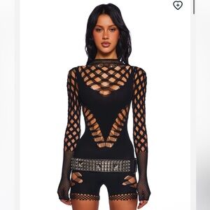 🆕 X_JNK USA Downtown Rebel Fishnet Black Romper from Dolls Kill - One Size